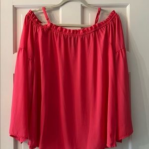 INC watermelon pink top with elastic to wear on or off shoulder.